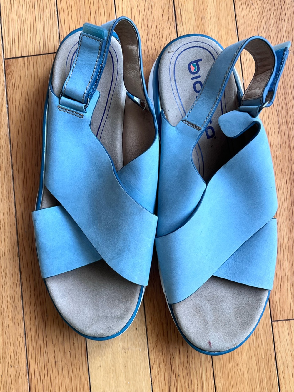 Bionica  Blue Leather Comfort Sandals Adjustable Platform Walking Shoes 9.5W - Picture 6 of 10